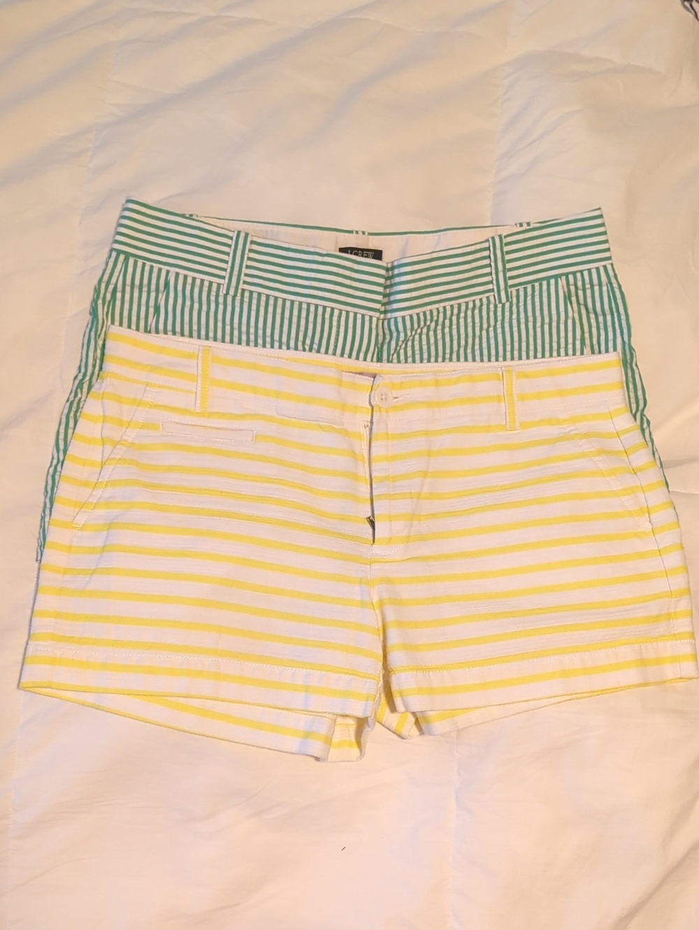 Striped Cotton Blend Women’s Shorts - Yellow/White and Green/White